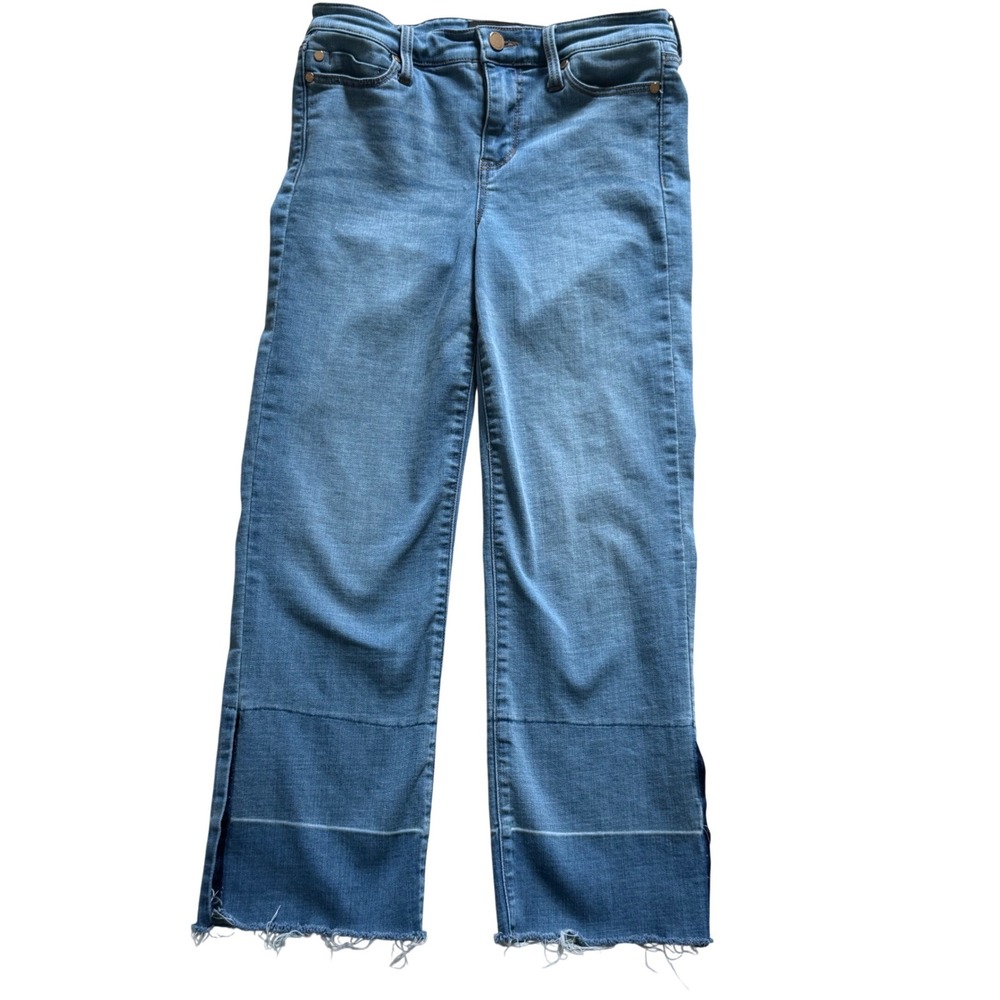Liverpool Hearst Crop Wide Leg Jeans Medium Wash Released Raw Hem Side Slit US 4